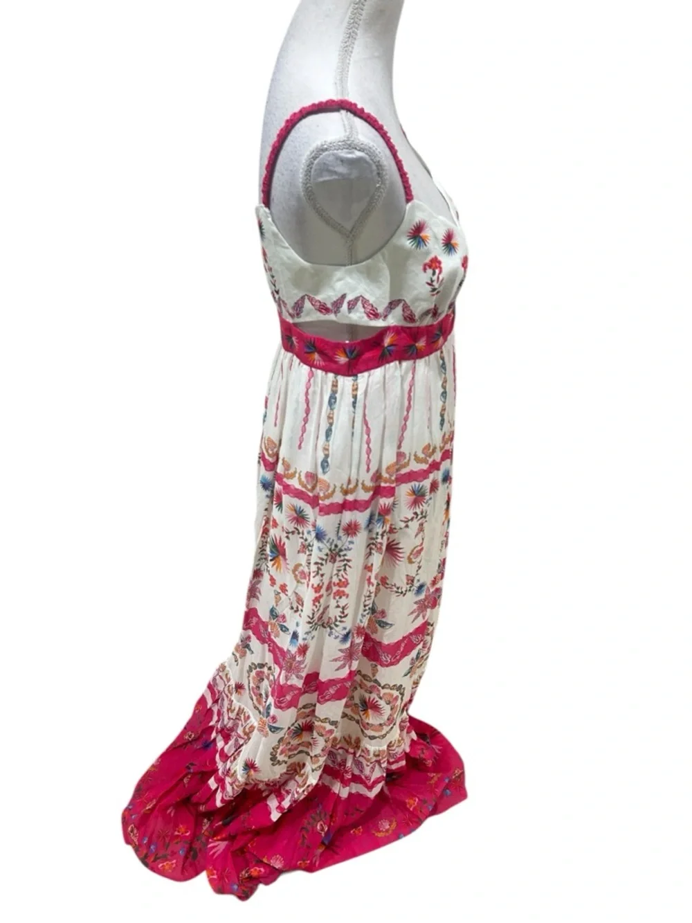 NWT SALONI Naki Cream linen Maxi sunDress scalloped neck cut outs Pink shell 8 - Picture 7 of 11